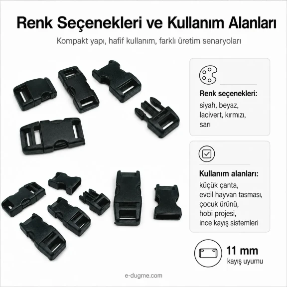 1 cm Geçmeli Plastik Palaska Tokası - Güvenli ve dayanıklı bağlantı elemanı, çanta ve kemer sistemlerinde kullanım için ideal