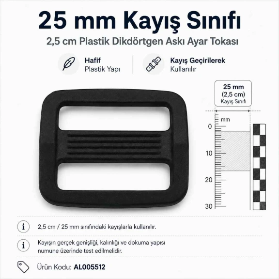 2,5 cm Plastik Dikdörtgen Askı Ayar Tokası, çanta ve kemer kayış uzunluğunu ayarlamak için ideal, pratik ve kullanıcı dostu