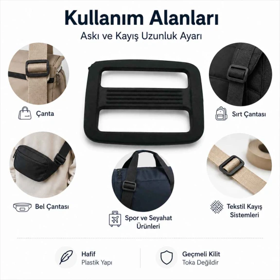 2,5 cm Plastik Dikdörtgen Askı Ayar Tokası, çanta ve kemer kayış uzunluğunu ayarlamak için ideal, pratik ve kullanıcı dostu