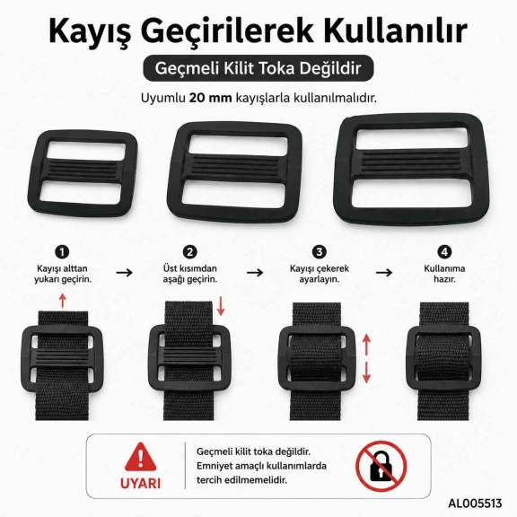 2 cm Plastik Dikdörtgen Askı Ayar Tokası AL005513, çanta ve kemer kayış uzunluğunu ayarlamak için ideal pratik ürün