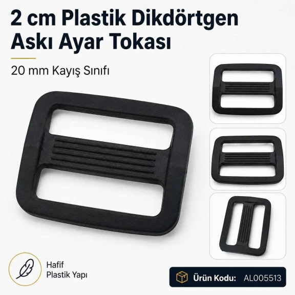 2 cm Plastik Dikdörtgen Askı Ayar Tokası AL005513, çanta ve kemer kayış uzunluğunu ayarlamak için ideal pratik ürün