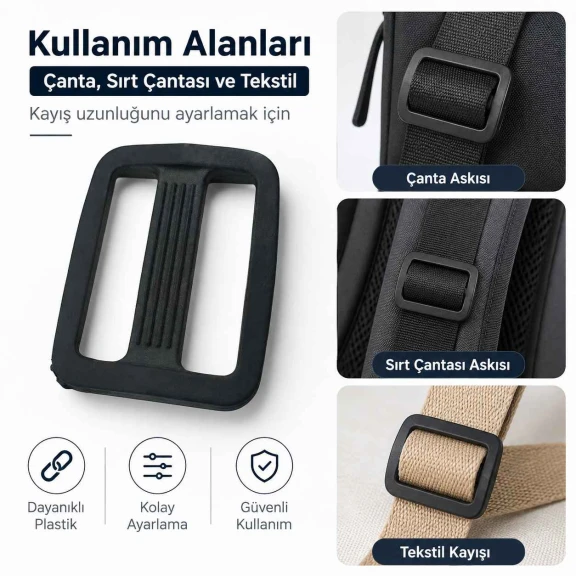 2 cm Plastik Dikdörtgen Askı Ayar Tokası AL005513, çanta ve kemer kayış uzunluğunu ayarlamak için ideal pratik ürün
