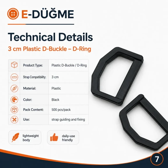 3 cm Plastik D Toka - D Halka, hafif ve dayanıklı plastik malzemeden üretilmiş, çanta ve aksesuar kullanımı için ideal