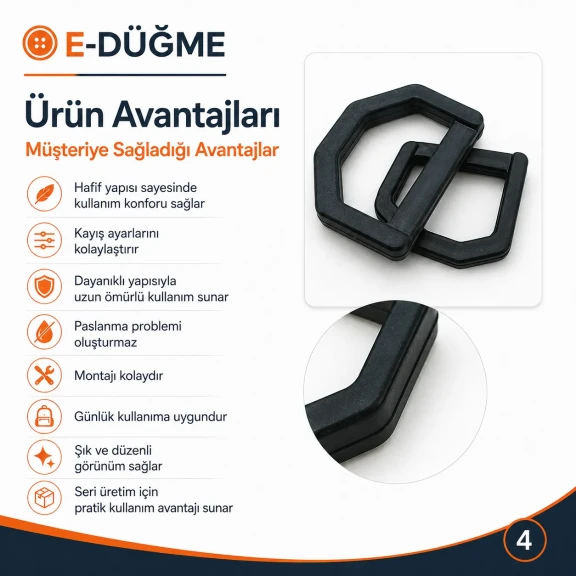3 cm Plastik D Toka - D Halka, hafif ve dayanıklı plastik malzemeden üretilmiş, çanta ve aksesuar kullanımı için ideal