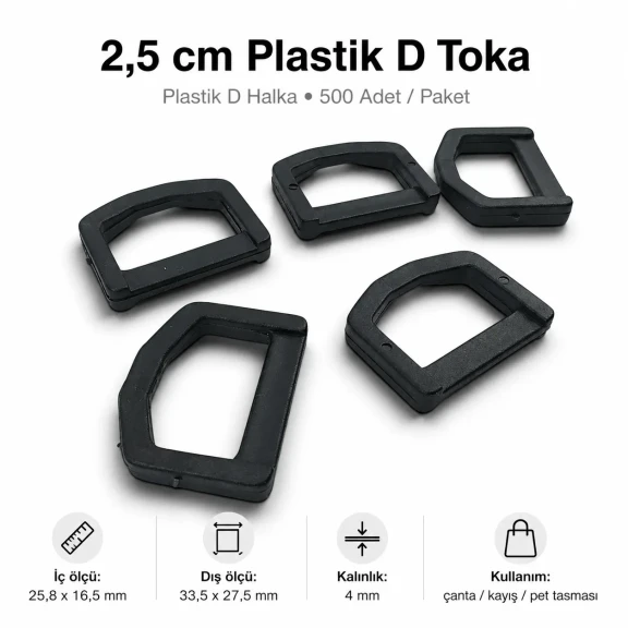 2.5 cm Plastic D Ring Buckle - Lightweight and Durable Accessory for Bags and Textiles