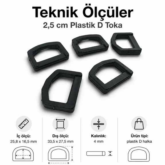 2.5 cm Plastic D Ring Buckle - Lightweight and Durable Accessory for Bags and Textiles