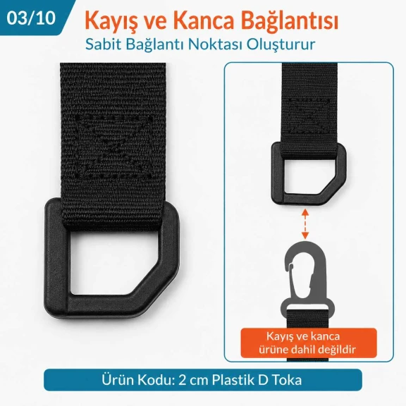 2 cm Plastik D Toka - Hafif ve pratik bağlantı halkası, çanta askısı, sırt çantası ve evcil hayvan tasması için ideal