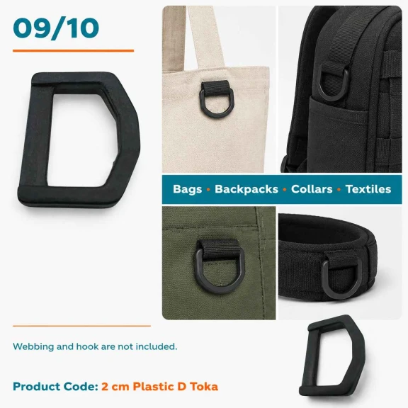2 cm Plastik D Toka - Hafif ve pratik bağlantı halkası, çanta askısı, sırt çantası ve evcil hayvan tasması için ideal