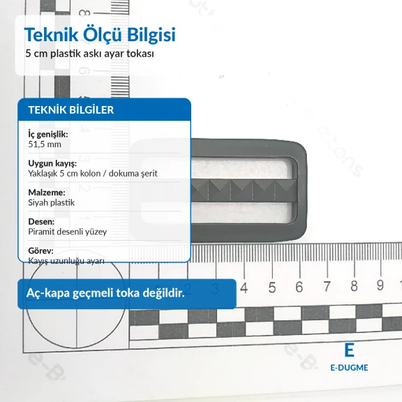 5 cm Dikdörtgen Piramit Desenli Ayar Tokası Plastik - Kemer, çanta kayışı ve sırt çantası askısı için ideal ayar çözümü