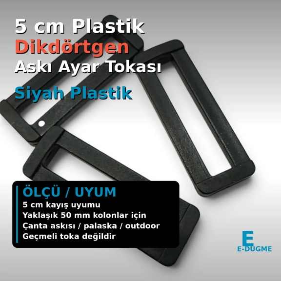 Askı Ayar Tokası 5 cm Plastik Dikdörtgen Toka AL009087, 4,8 cm ölçüsünde, çanta, kemer ve kayış sistemleri için ideal