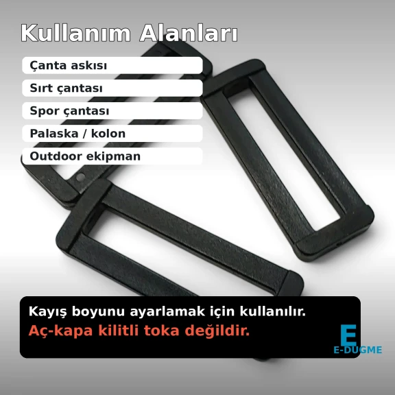 Askı Ayar Tokası 5 cm Plastik Dikdörtgen Toka AL009087, 4,8 cm ölçüsünde, çanta, kemer ve kayış sistemleri için ideal