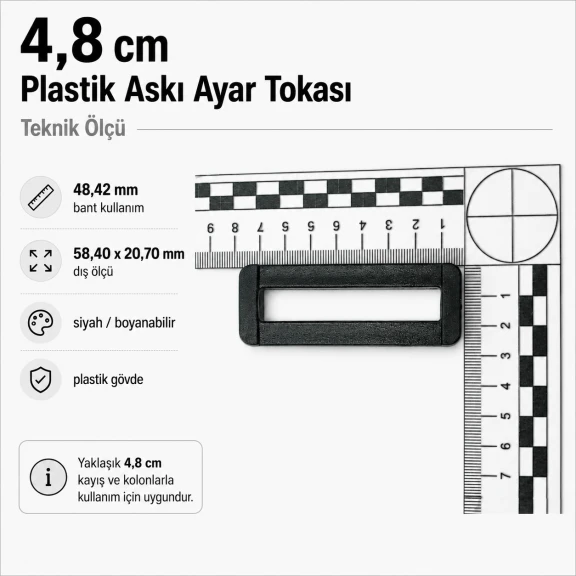4,8 cm plastik dikdörtgen askı ayar tokası, çanta askısı ve kayış ayarlamak için ideal bağlantı aksesuarı