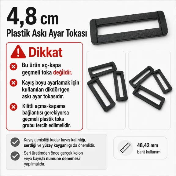 4,8 cm plastik dikdörtgen askı ayar tokası, çanta askısı ve kayış ayarlamak için ideal bağlantı aksesuarı