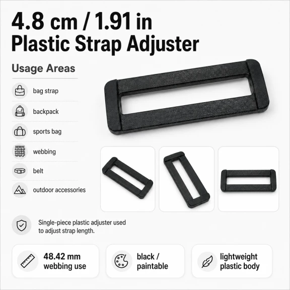 4,8 cm plastik dikdörtgen askı ayar tokası, çanta askısı ve kayış ayarlamak için ideal bağlantı aksesuarı