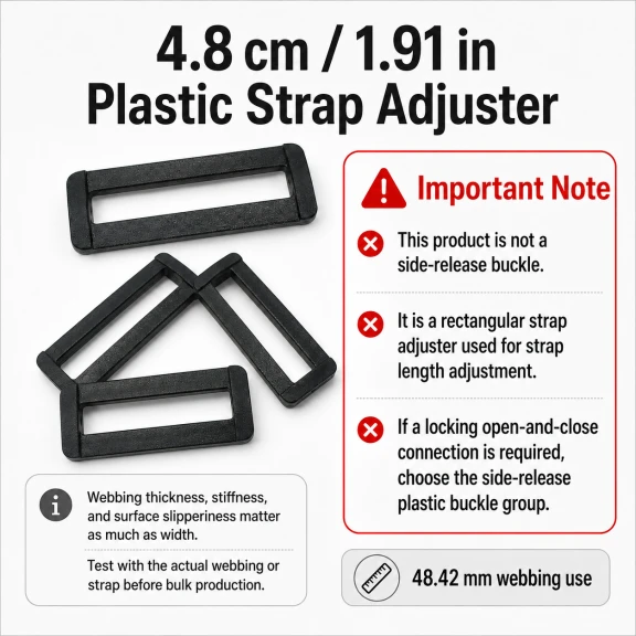 4,8 cm plastik dikdörtgen askı ayar tokası, çanta askısı ve kayış ayarlamak için ideal bağlantı aksesuarı