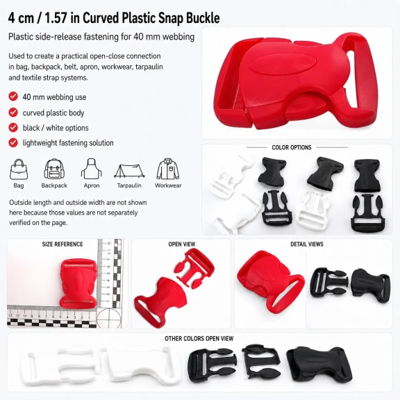 Snap Buckle 4 cm / 1.57 in Curved Plastic Snap Buckle AL04010 for bags and accessories