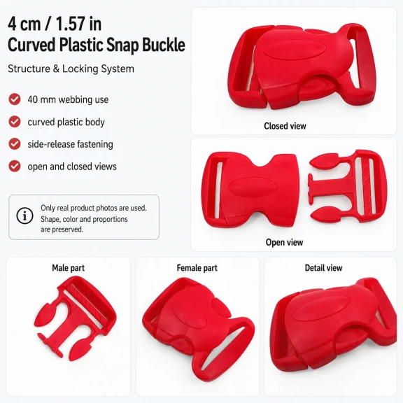 Snap Buckle 4 cm / 1.57 in Curved Plastic Snap Buckle AL04010 for bags and accessories