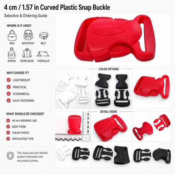 Snap Buckle 4 cm / 1.57 in Curved Plastic Snap Buckle AL04010 for bags and accessories