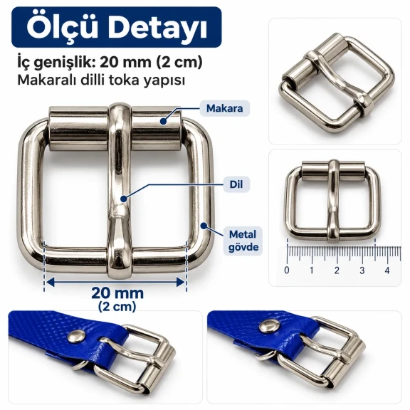 2 cm makaralı dilli metal toka 20 mm kayış için AL4126