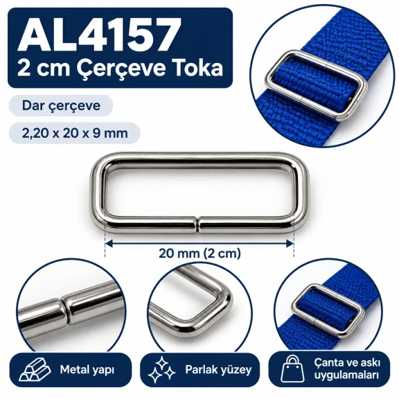 2 cm 20 mm dar çerçeve metal dikdörtgen toka