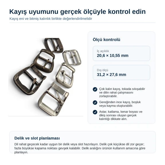 Metal Pin Buckle for Slim Belts, Bag Straps and Footwear Straps, Dimensions: Outside 19 mm x 24 mm, Inside 16 mm