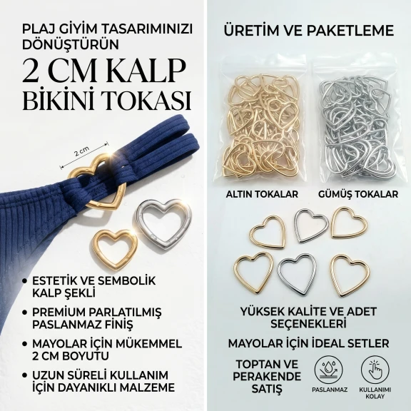 2 cm 0.8" Heart Shaped Swimsuit and Bikini Accessory - Neckline Accessory 50 Pieces/Pack CGT4500PCK