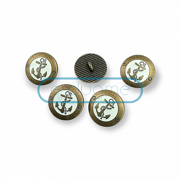 Antik Sarı Mineli Düğme 17 mm - 28 boy Çapa Logolu Blazer Ceket Kol Düğmesi E 2044 MN1