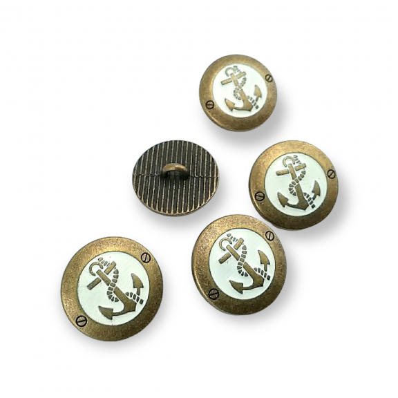 Antik Sarı Mineli Düğme 17 mm - 28 boy Çapa Logolu Blazer Ceket Kol Düğmesi E 2044 MN1