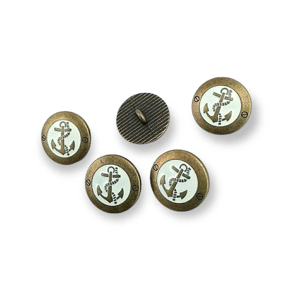 Antik Sarı Mineli Düğme 17 mm - 28 boy Çapa Logolu Blazer Ceket Kol Düğmesi E 2044 MN1