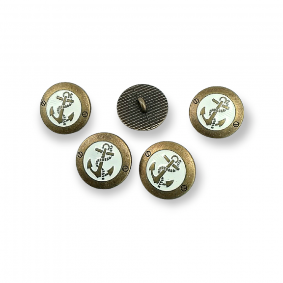 Antik Sarı Mineli Düğme 17 mm - 28 boy Çapa Logolu Blazer Ceket Kol Düğmesi E 2044 MN1