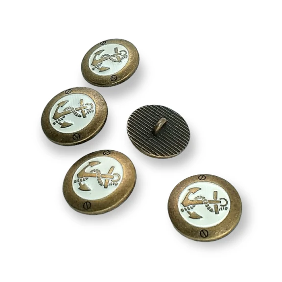 Antik Sarı Mineli Düğme 17 mm - 28 boy Çapa Logolu Blazer Ceket Kol Düğmesi E 2044 MN1