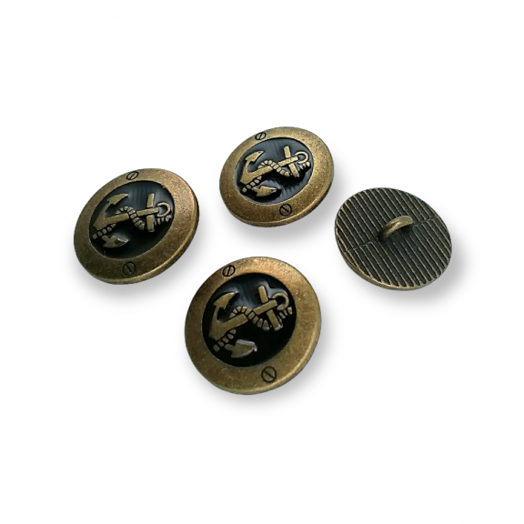 Antik Sarı Mineli Düğme 17 mm - 28 boy Çapa Logolu Blazer Ceket Kol Düğmesi E 2044 MN1