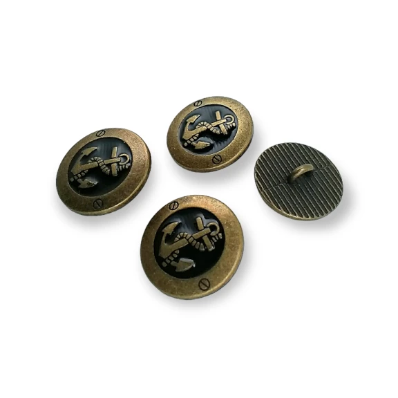 Antik Sarı Mineli Düğme 17 mm - 28 boy Çapa Logolu Blazer Ceket Kol Düğmesi E 2044 MN1