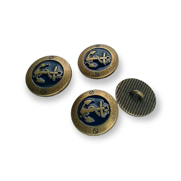 Antik Sarı Mineli Düğme 17 mm - 28 boy Çapa Logolu Blazer Ceket Kol Düğmesi E 2044 MN1