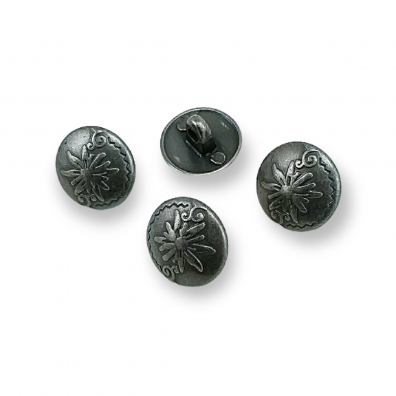 Shank Button 15 mm - 24 L Flower Patterned Metal  E 331