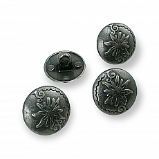 Shank Button 15 mm - 22 L Flower Patterned Metal  E 331