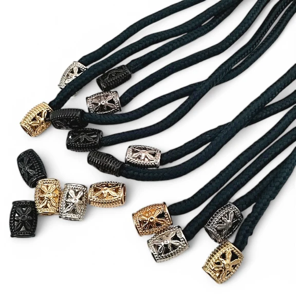 Metal Bağ Ucu 5 mm Kordon Girişli Çiçek Desenli Ve Estetik Tasarımlı E 1319