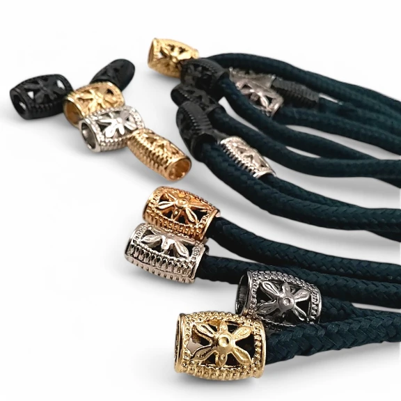 Metal Bağ Ucu 5 mm Kordon Girişli Çiçek Desenli Ve Estetik Tasarımlı E 1319