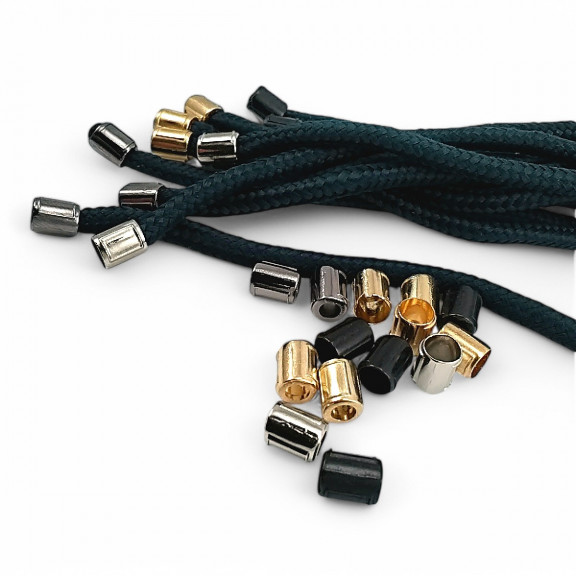 Metal Bağ Ucu 4 mm Kordon Girişli Küçük Silindir Model - Desenli Ve Estetik Tasarımlı E 2253