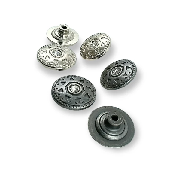Kot Düğmesi 23 mm 36 Boy Güneş Tasarımlı Taşlı Kot Düğmesi E 333