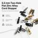 5.5 mm Two-Hole Top-Press Flat Zinc Alloy Cord Stopper E 214, durable zamak material, ideal for furniture manufacturing and