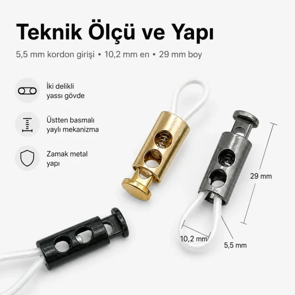 5.5 mm Two-Hole Top-Press Flat Zinc Alloy Cord Stopper E 214, durable zamak material, ideal for furniture manufacturing and