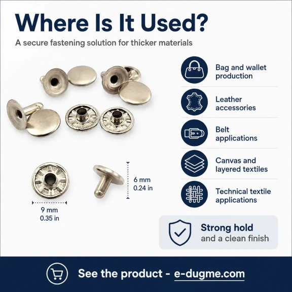 Standart Rivet 11 mm Kapak 15 mm Uzun Bacak Saç Malzeme Perçin - 500 Adet, kalın deri, çanta, kemer, kanvas ve teknik
