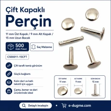Çift Kapaklı Perçin 11 mm Kapak / 15 mm Uzun Bacak / 9 mm Alt Kapak Saç Malzeme – 500 Adet CS00011-15CFT