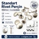 Standart Rivet 9 mm Kapak / 15 mm Uzun Bacak Perçin Saç Malzeme - 500 Adet, kalın deri ve tekstil uygulamaları için güçlü