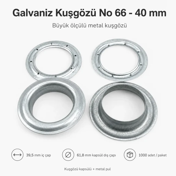 Galvaniz Kuşgözü No 66 - 40 mm İç Çaplı Branda Kuşgözü, dayanıklı ve paslanmaz bağlantı elemanı