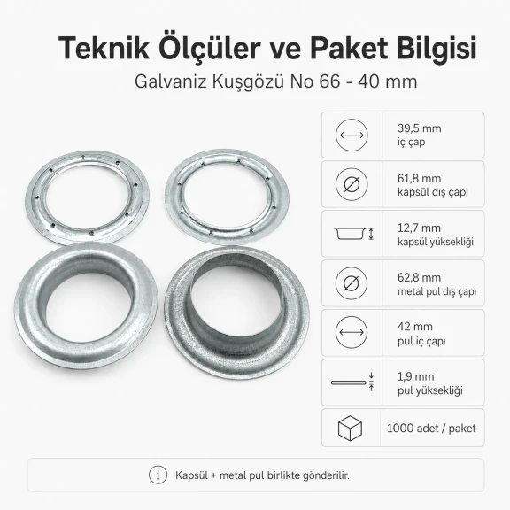 Galvaniz Kuşgözü No 66 - 40 mm İç Çaplı Branda Kuşgözü, dayanıklı ve paslanmaz bağlantı elemanı