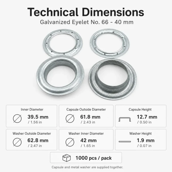 Galvaniz Kuşgözü No 66 - 40 mm İç Çaplı Branda Kuşgözü, dayanıklı ve paslanmaz bağlantı elemanı
