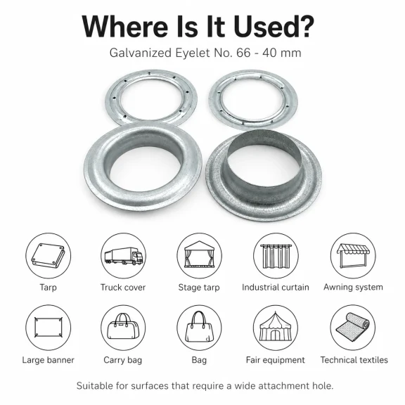 Galvaniz Kuşgözü No 66 - 40 mm İç Çaplı Branda Kuşgözü, dayanıklı ve paslanmaz bağlantı elemanı