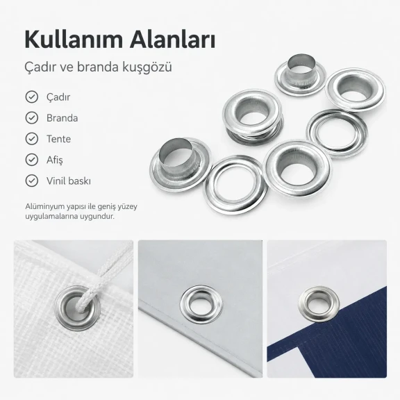 Kuşgözü Alüminyum 12,5 mm İç Çaplı - No 28, çadır, branda, çanta ve tekstil uygulamaları için ideal çözüm